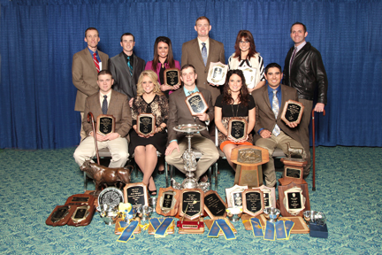 Front right, Justin James, MaKayla Spaman, Keaton Dodd, Everleigh Hayes and Corey Sanchez. Back left, Caleb Boardman, coach, Cassidy Hayes, coach, Holly Behrens, Brett Moriarty, Konni Kelso, and Brant Poe, coach.