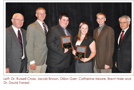 from left to right: Dr. Russell Cross, Jacob Brown, Dillon Garr, Catherine Moore, Brent Hale and Dr. David Forrest.