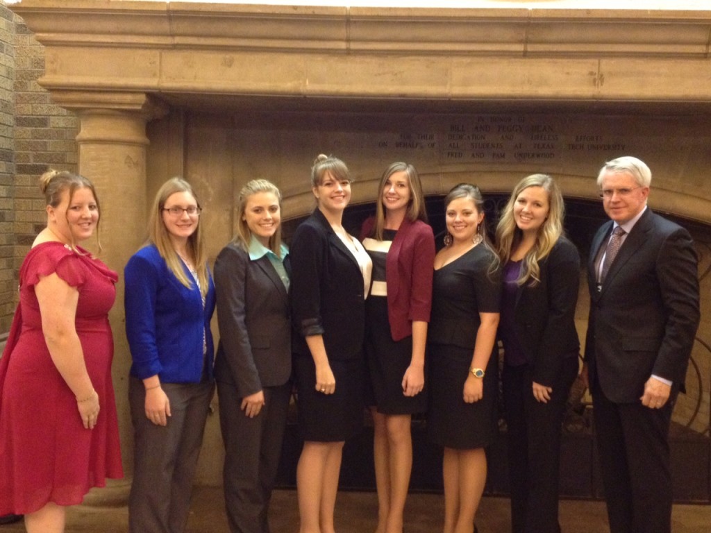 Group of students with their advisor. From left: Jenny Rookey, Gretchen Vilas, Sierra Francis, Kaysi Dean, Sydney Reese, Bridget O’Brien, Kayley Wall, Dr. Forrest