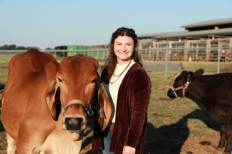 Alyson Fontenot with cattle. 