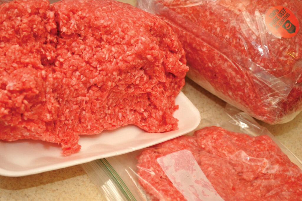 Ground beef in a container.