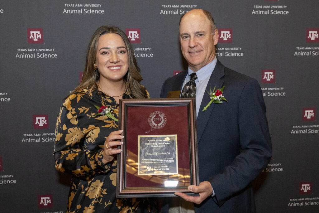 Clay Mathis, Ph.D., Department of Animal Science professor and department head, with Allison Burenheide on Friday, Apr 25, 2025, in College Station, Texas.