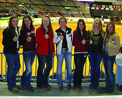 Left, Junior Horse Judging Team members Erin Worthington, Paige Marek, Kaleigh Potter, Meghan Wanstrath, Jessica Medrano, Carrie Estrems and Derby Jones.