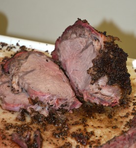 Sliced prime rib on a plate.