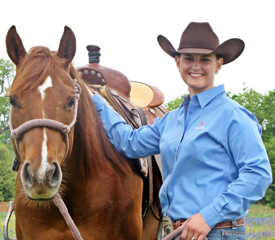 Jessica Leatherwood standing with her horse.
