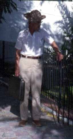 Tom at Sobral, Ceara, Brazil, in 1981. He is wearing the traditional leather hat of the Sertao (brush country) of Northeast Brazil. He wore it everywhere on the trip, including through the airports on our way.