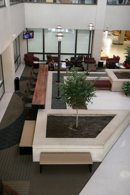 A picture taken over looking the Howards Hesby Student Atrium.