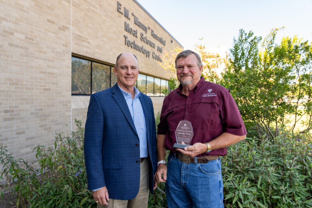 Clay Mathis, Ph.D., professor and department head of Animal Science stands with Ray Riley who received the College of Agriculture and Life Sciences Endowed Opportunity Award on Friday, Oct 10, 2025 in College Station, Texas